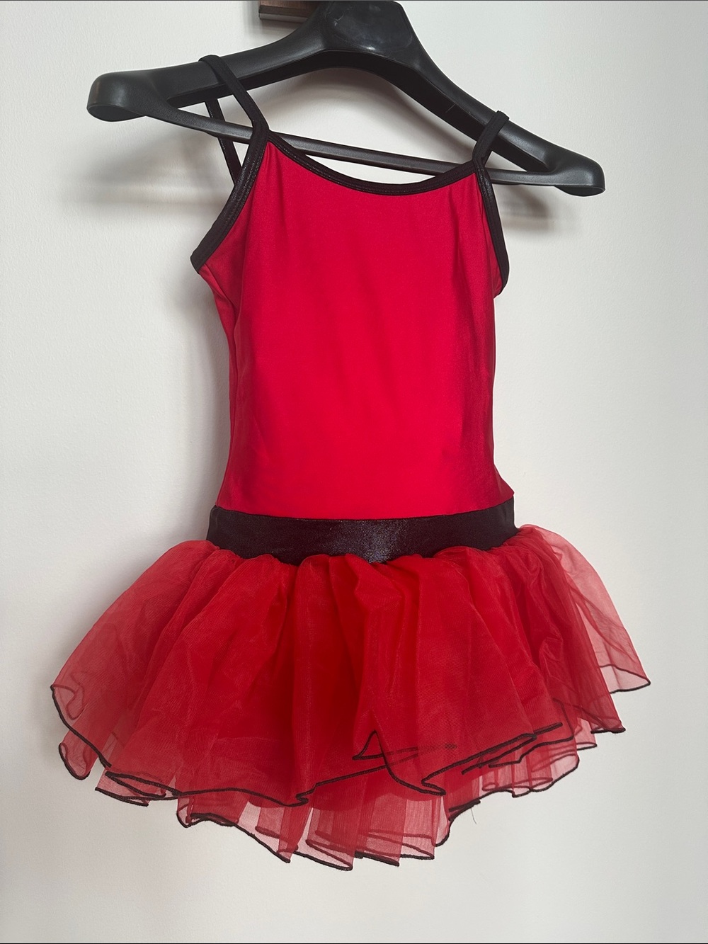 Girls Red Tulle Ballet Costume with Black Trim